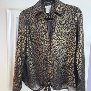 Cache Gold and Black Leopard Print Women's Top